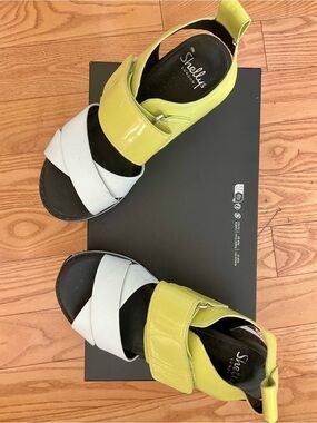 Shellys London  Lemon and White Patent womens Sandals size 6